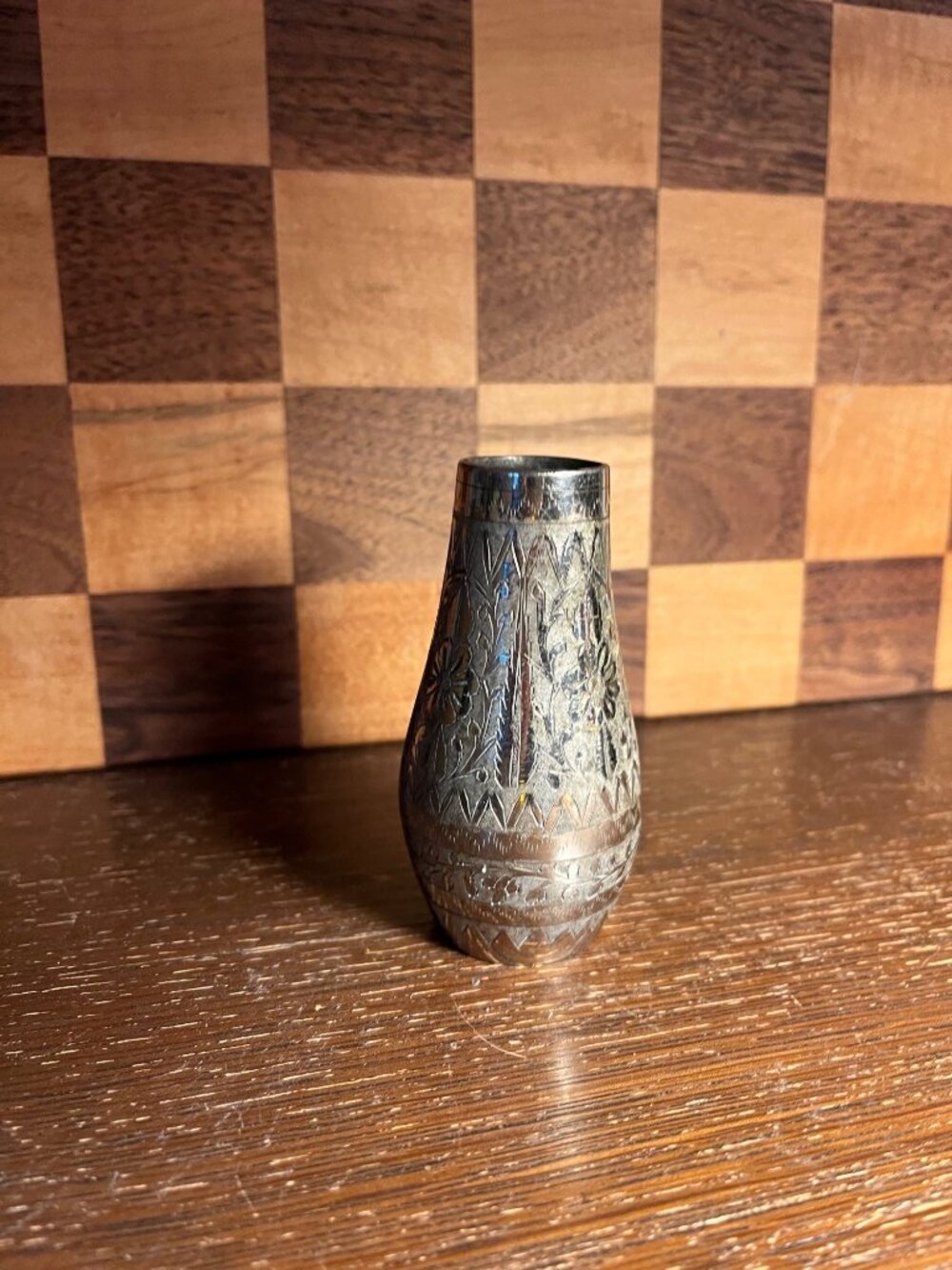Floral and Geometric Etched Bud Vase India A1026